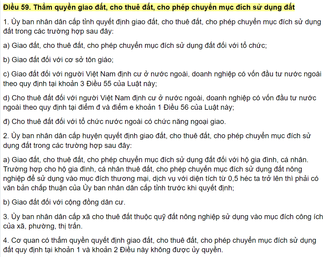 Điều 59 Luật đất đai liên quan tới pháp lý bất động sản.