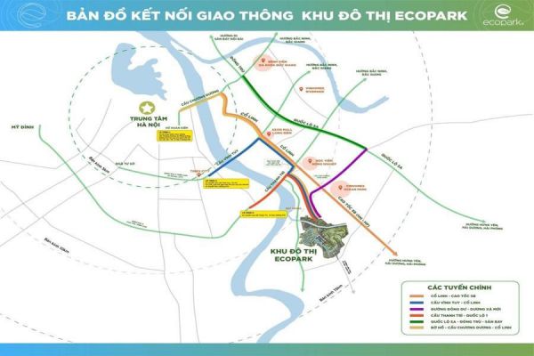 Bản đồ hệ thống giao thông chi tiết của khu vực biệt thự Ecopark.